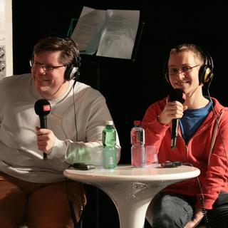 Christophe Grand et Gaël Vuillème des Jeune POP-VD à "L'Agence" le 8 février 2015. [Jennifer Toth]
