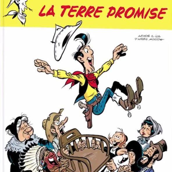 Couverture de la BD "Les aventures de Lucky Luke: La terre promise". [Dargaud]