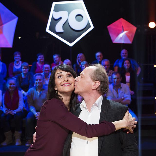 Maria Mettral et Alain Rebetez lors du tournage de l'émission "Générations!". [RTS - Cédric Vincensini]