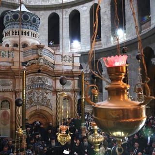 Après 10 mois de restauration, le Tombeau du Christ à Jérusalem a été l’objet d’une grande célébration œcuménique.
Menahem Kahana / POOL 
AFP [AFP - Menahem Kahana / POOL]