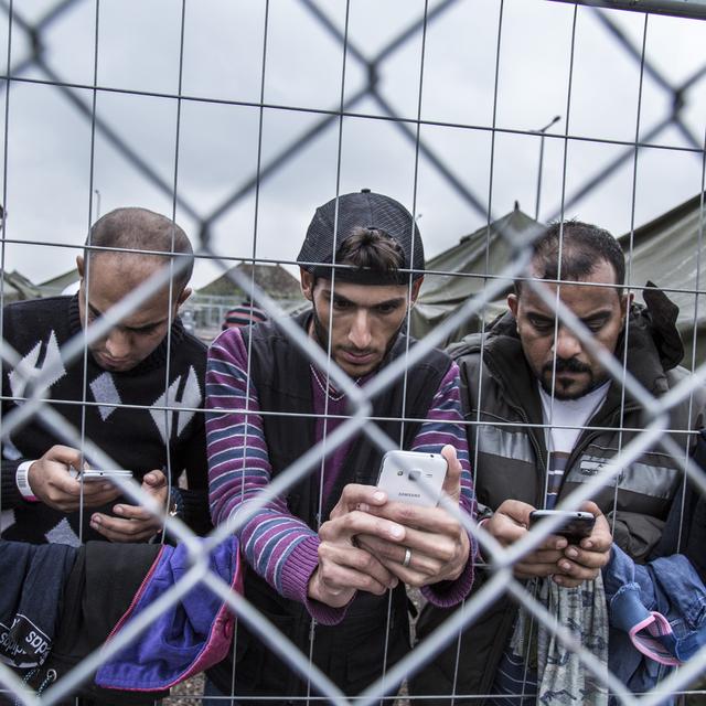 Des réfugiés dans un camp hongrois consultent leur smartphone.
Citizenside/Fábio Erdos
AFP [AFP - Citizenside/Fábio Erdos]