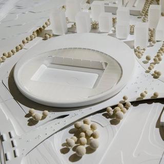 Une vue de la maquette du futur stade de Lausanne.
Jean-Christophe Bott
Keystone [Keystone - Jean-Christophe Bott]