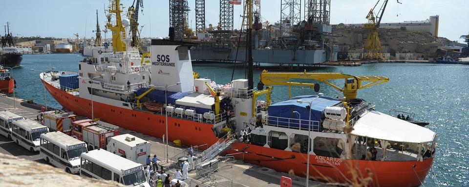 L'aquarius dans le port de Bolier Wharf in Senglea à Malte. [AFP - Matthew Mirabelli]