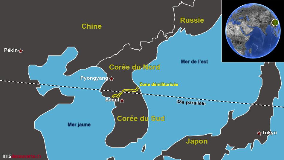 Carte de la Corée et de ses voisins [RTS Découverte - Thierry Vilbert]
