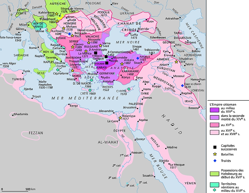 Etendue de l'Empire Ottoman au fil des siècles [Larousse.fr]