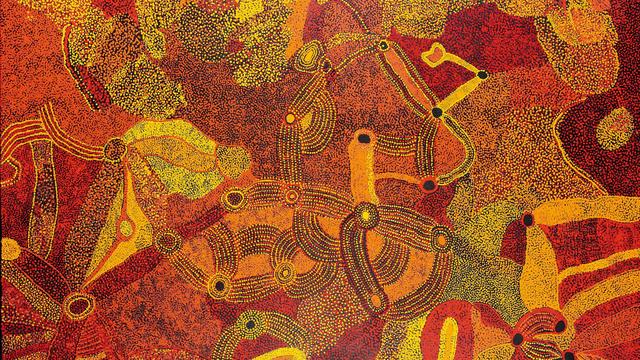 Peinture aborigène "Kalaya Tjukurpa" (Motiers. Musée de La Grange)