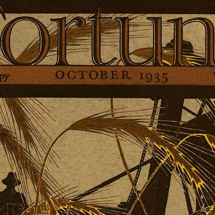 Détail de la page de garde du magazine "Fortune" publié en octobre 1935 et illustré par un agriculteur sur une moissonneuse-batteuse. [Flickr - Halloween HJB]