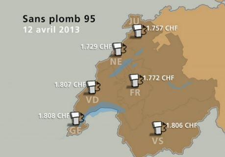 Prix de l'essence à la pompe: comparaison intercantonale. [RTS]