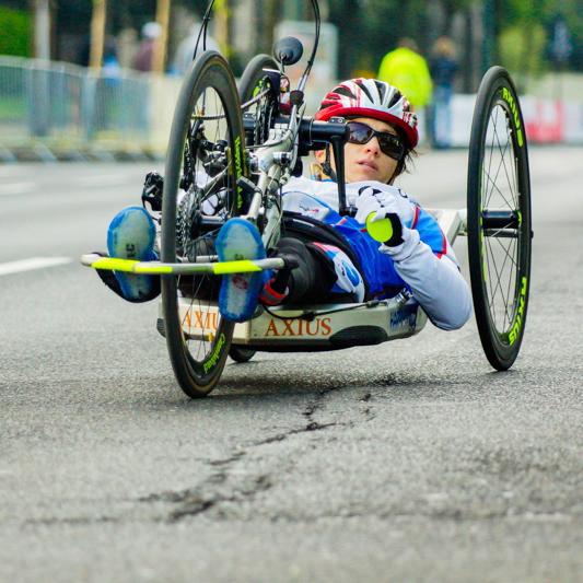 Silke Pan, vice-championne du monde de handbike en plein effort.
photo fournie par Silke Pan pour CQFD du 9 février 2017
dr