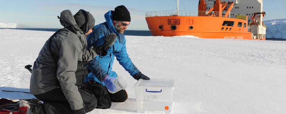 31 janvier 2017 - Interviewé par Bastien Confino, le scientifique Lois Maignin collecte des échantillons de neige.
Noé Sardet
Parafilms-EPFL [Parafilms-EPFL - Noé Sardet]