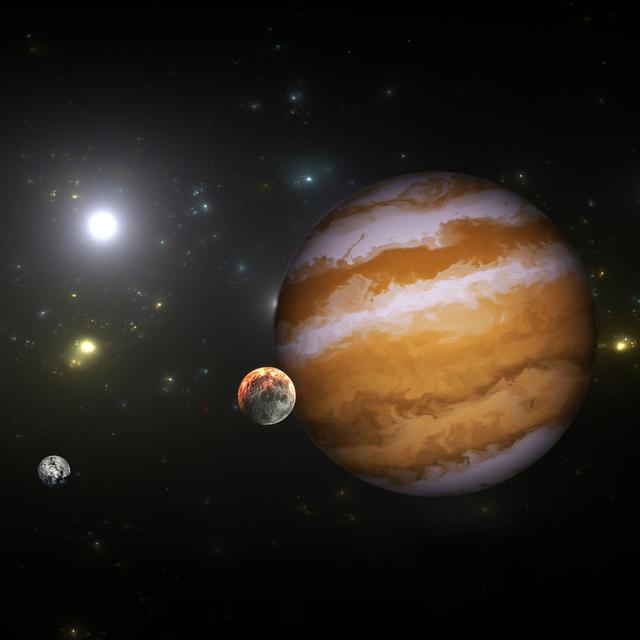 Représentation d'une exoplanète avec ses lunes.
Juric.P
Depositphotos [Juric.P]