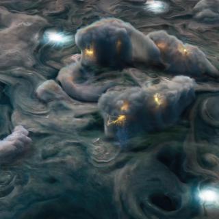 Illustration d'orages sur Jupiter.
NASA/JPL-Caltech/SwRI/MSSS/Gerald Eichstädt [NASA/JPL-Caltech/SwRI/MSSS/Gerald Eichstädt]