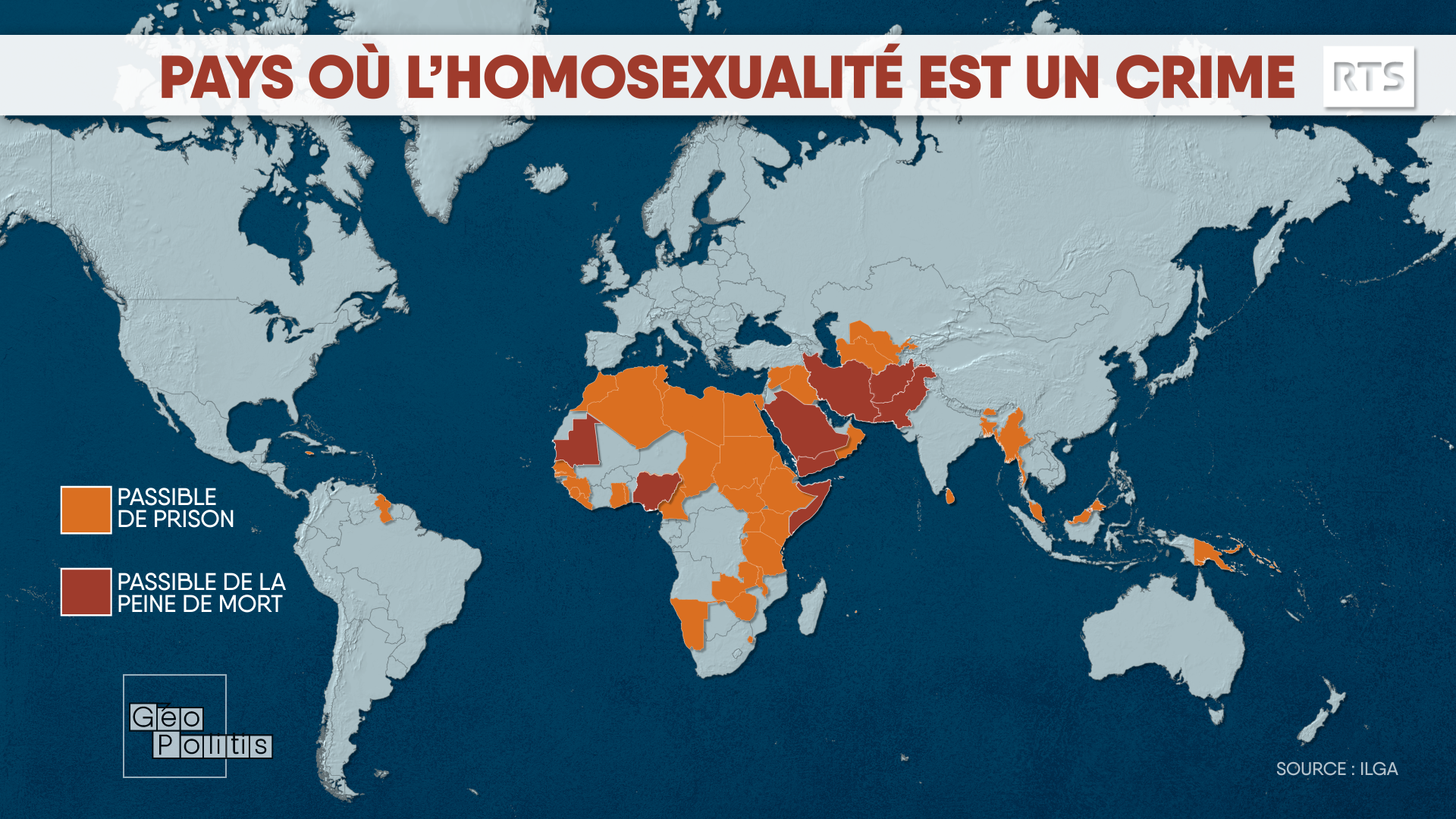 L'homosexualité est un crime dans 69 pays. [RTS - Géopolitis]