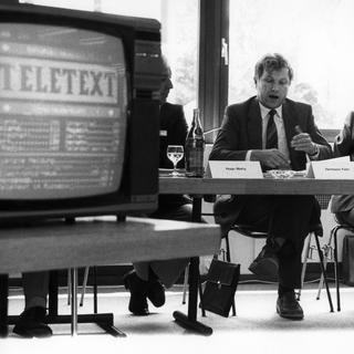 Conférence de presse lors du lancement du Teletext en juillet 1984. [STR]