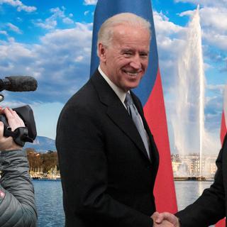 Sommet Biden - Poutine à Genève filmé par la RTS. [photo-montage]