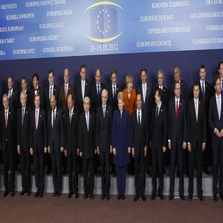 Les dirigeants européens lors de leur réunion au sommet à Bruxelles. [Remy de la Mauviniere / Keystone]