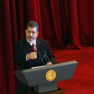 Mohamed Morsi prononçant son discours, ce samedi 30 juin. [Ahmed Abdel Fattah / Keystone]