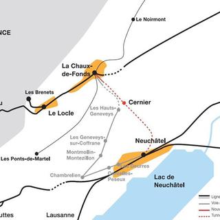 Le plan de développement de la future liaison TransRun entre Neuchâtel et La Chaux-de-Fonds. [DR]