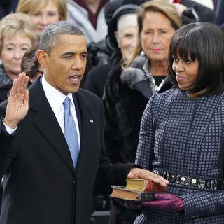 Barack Obama durant sa prestation de serment [Jim Bourg / Reuters]