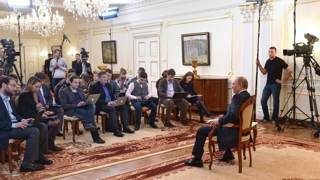 Vladimir Poutine durant sa conférence de presse à Novo-Ogaryovo. [EPA/Alexei Nikolsky]