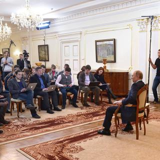 Vladimir Poutine durant sa conférence de presse à Novo-Ogaryovo. [EPA/Alexei Nikolsky]