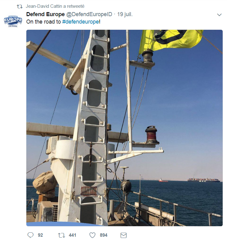 Capture d'écran du compte Twitter de Jean-David Cattin montrant le C-Star en mer.
