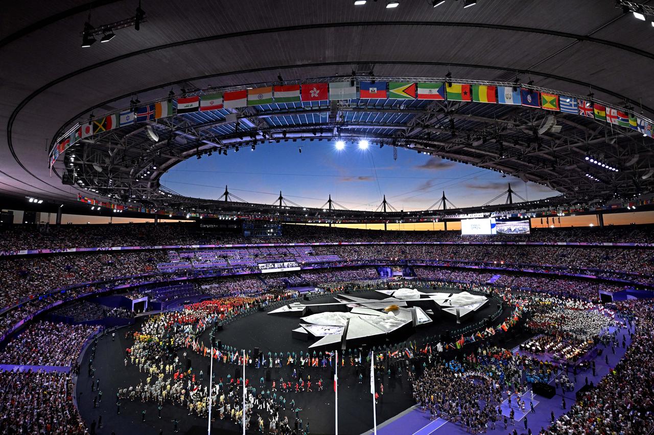 Une vue du Stade de France pendant la cérémonie de clôture des JO de Paris. [AFP - WANG Zha]