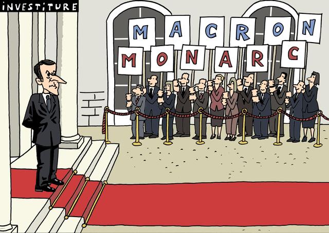 Macron par Herrmann, dessin paru dans la Tribune de Genève. [Tribune de Genève - Hermann]
