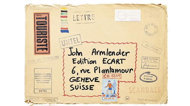 Une enveloppe contenant un choix d'empreintes de tampons d'artistes confectionnés par le collectif parisien Untel et destiné au groupe Ecart. [Editions Art&Fiction]