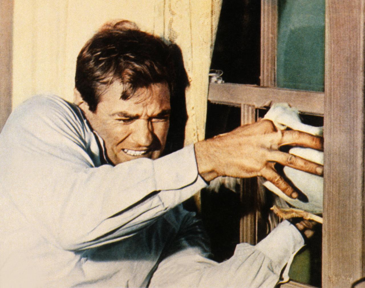 L'acteur Rod Taylor dans "Les Oiseaux" d'Alfred Hitchcock. [Universal/The Kobal Collection]