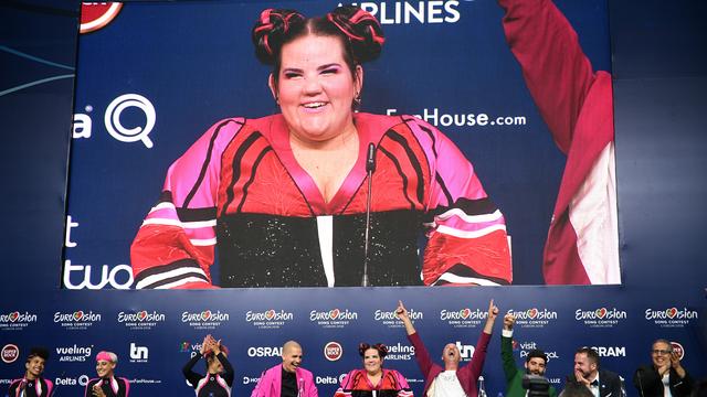 Netta Barzilai lors de la conférence de presse qui a suivi sa victoire à l'Eurovision 2018 [Sputnik/AFP - Vladimir Astapkovich]