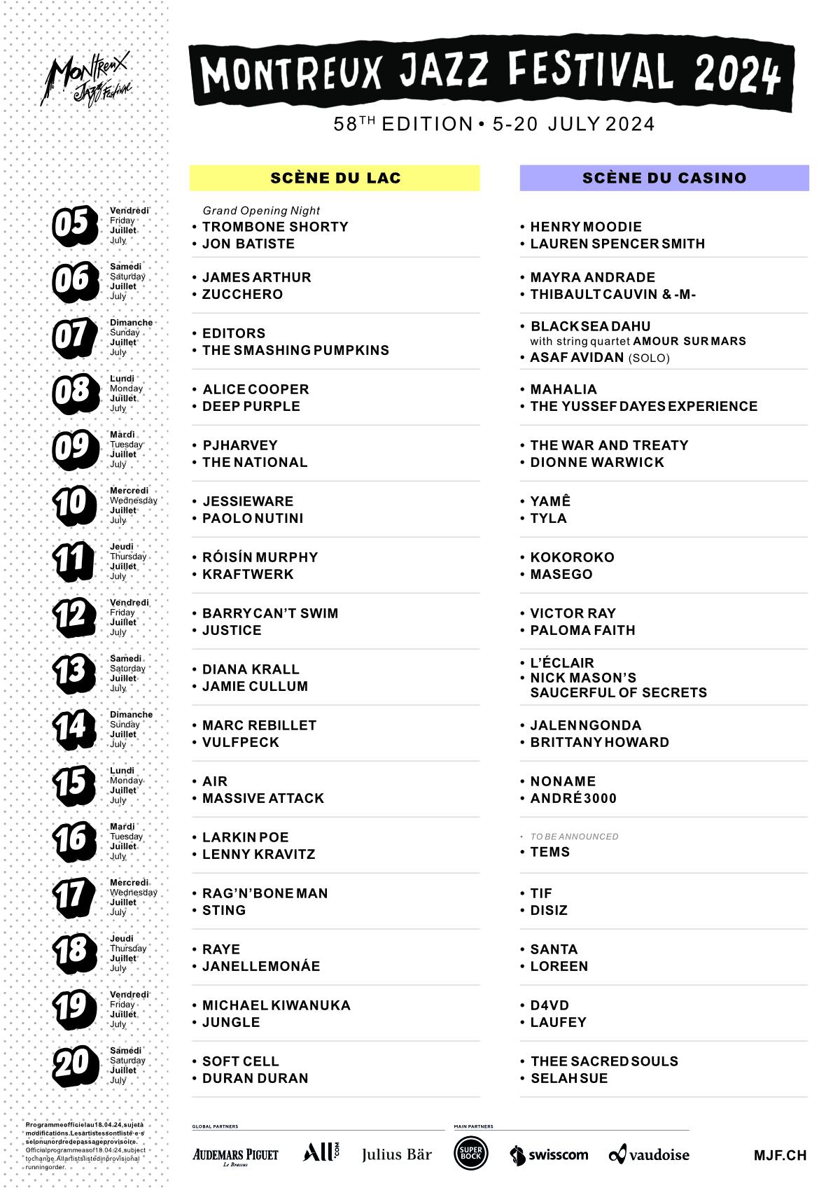 Le programme payant du Montreux Jazz Festival 2024. [MJF 2024]