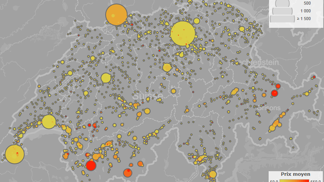 La carte des biens proposés sur AirBnb en Suisse.