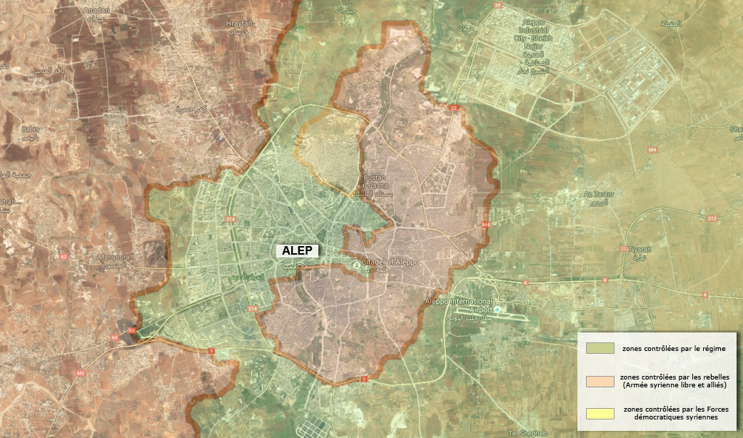 La carte des zones occupées à Alep.