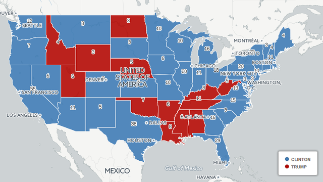 Hillary Clinton l'emporterait dans une grande majorité d'Etats si les seules personnes à voter étaient des femmes, montre une projection du site américain Five Thirty Eight.