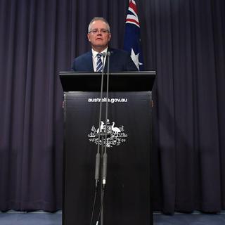 Le Premier ministre australien Scott Morrison lors d'une conférence de presse. [EPA - Mick Tsikas]