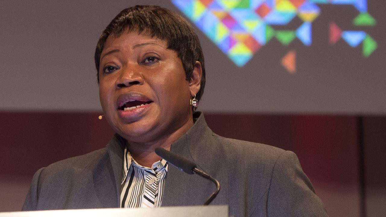 La procureure de la CPI Fatou Bensouda lors d'une conférence en 2014. [Keystone - Marcel Bieri]