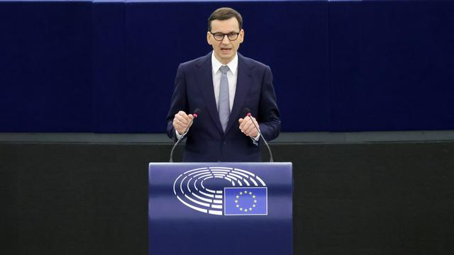 Le Premier ministre polonais Mateusz Morawiecki s'est exprimé devant le Parlement européen. [Pool Photo via AP - Ronald Wittek]