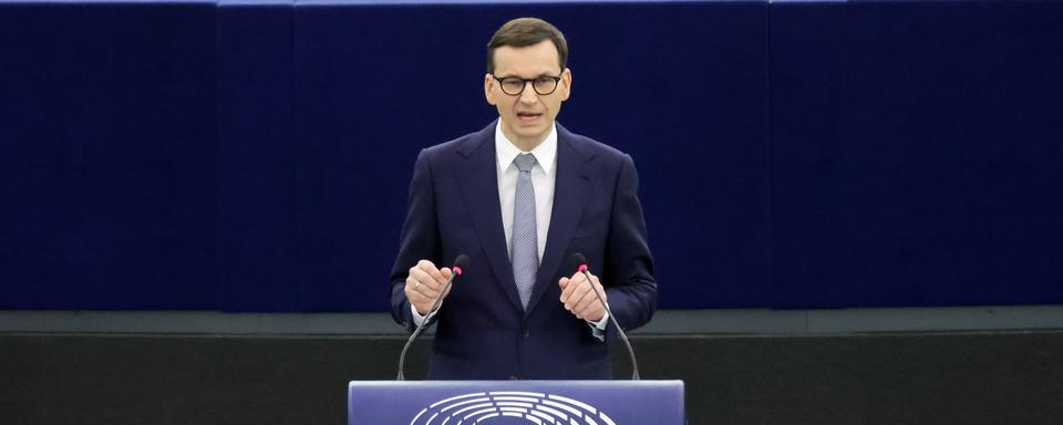 Le Premier ministre polonais Mateusz Morawiecki s'est exprimé devant le Parlement européen. [Pool Photo via AP - Ronald Wittek]