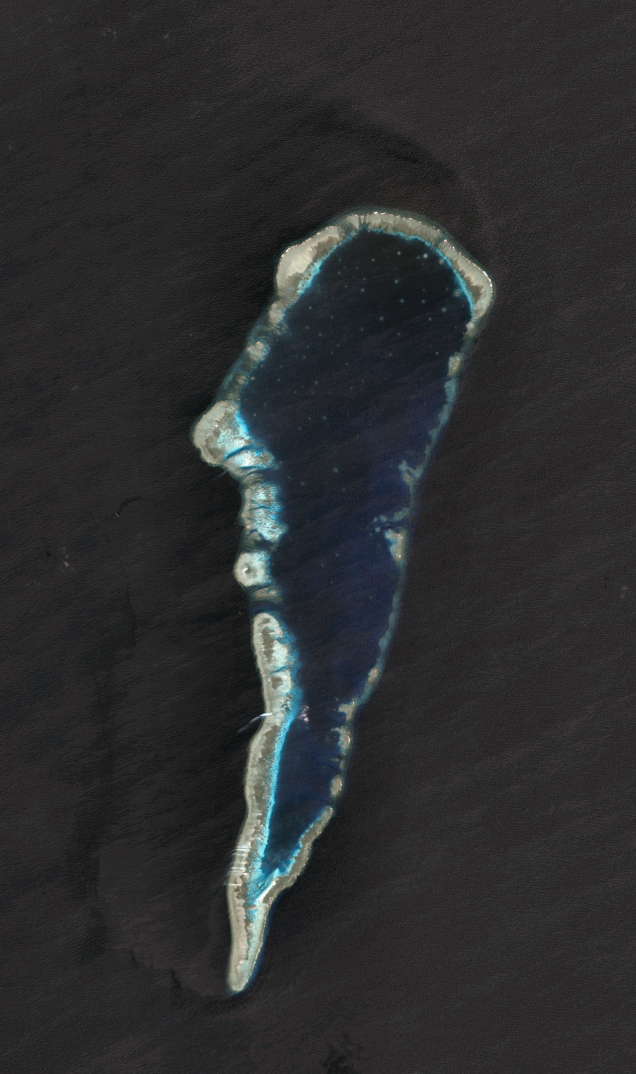 Image satellite multispectrale en couleurs réelles du banc Second Thomas, un récif corallien des îles Spratleys formant un atoll. [Wikipédia - NASA]