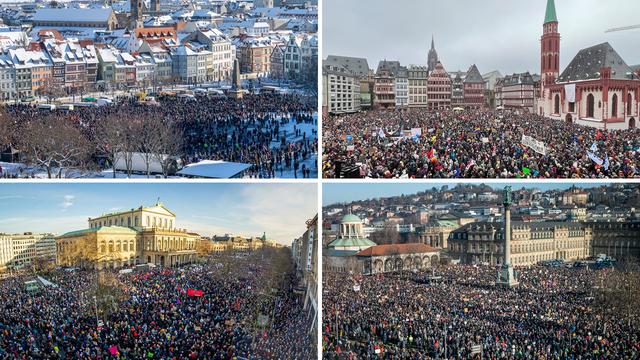 Plus de 100'000 manifestants contre l'extrême droite en Allemagne. [Keystone]