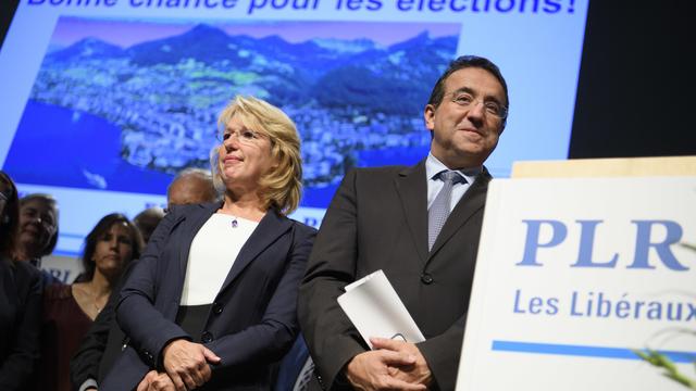 Jacqueline de Quattro et Pascal Broulis, alors au Conseil d'Etat vaudois, en 2016. [KEYSTONE - Laurent Gillieron]