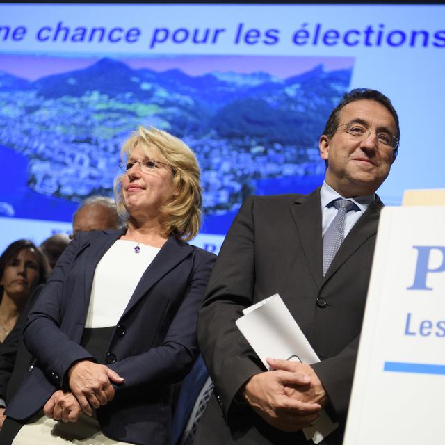 Jacqueline de Quattro et Pascal Broulis, alors au Conseil d'Etat vaudois, en 2016. [KEYSTONE - Laurent Gillieron]