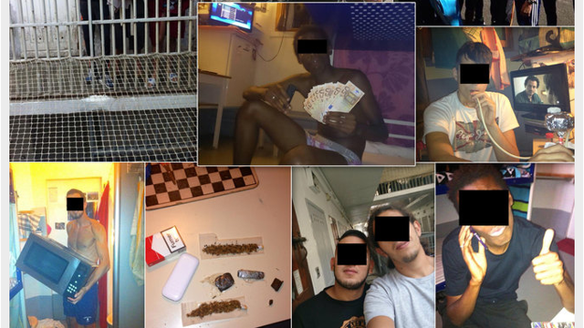 Sur les photos, les prisonniers posent avec des liasses de billets, de la drogue, des téléviseurs et des téléphones portables. [Capture d’écran La Provence]