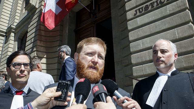 L'ex-chef de la police du Guatemala Erwin Sperisen devant le Palais de Justice à Genève en avril 2018. [Keystone - Salvatore Di Nolfi]