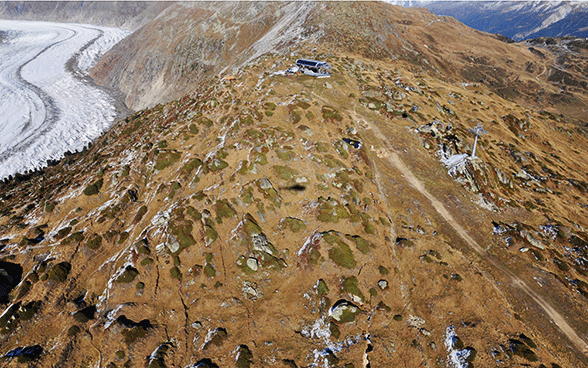 Le glissement de terrain de Moosfluh est surveillé par satellite, il se situe au niveau de la langue du grand glacier d’Aletsch [OFEV - OFEV]