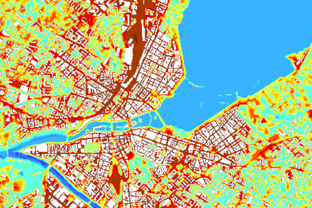 Site cartographique du SITG - situation diurne (14h00), température réelle (°C)