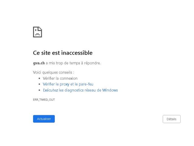 Le message d'erreur qui s'affiche quand on tente de se connecter au site gva.ch, le mardi 13 juin 2023 à 15h36 [Capture d'écran]