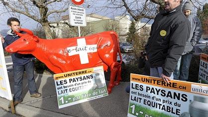 Les producteurs de lait étaient rouges de colère à Estavayer.