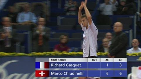 Tennis / Swiss Indoors: Marco Chiudinelli disputera les demi-finales. Le Suisse a battu, sans coup férir, le Français Richard Gasquet (6-1 6-3) .